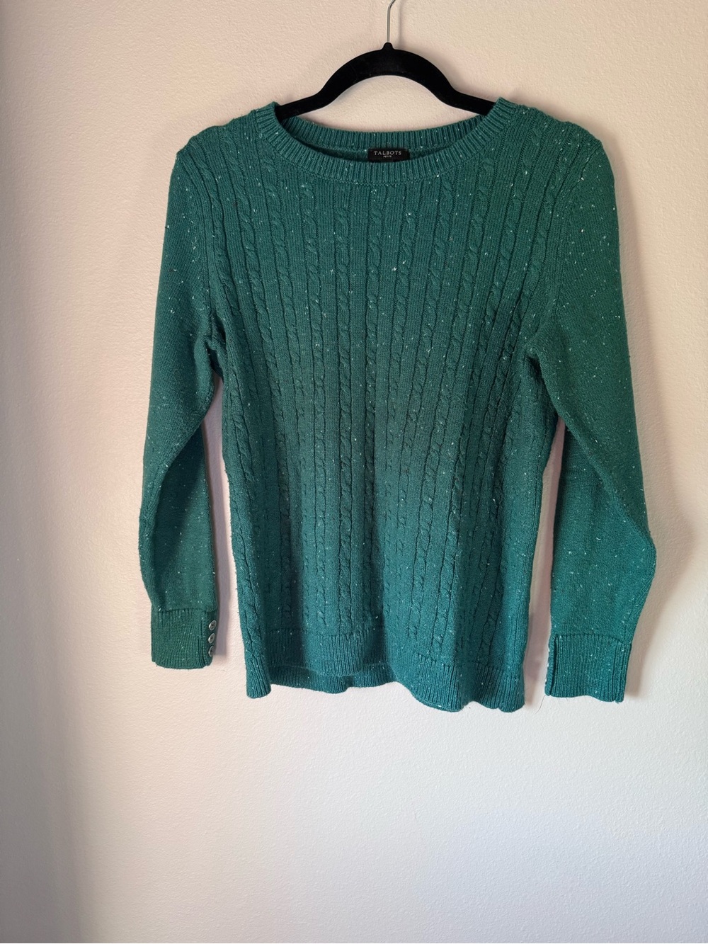 Talbots Green Cable-Knit Crewneck Sweater